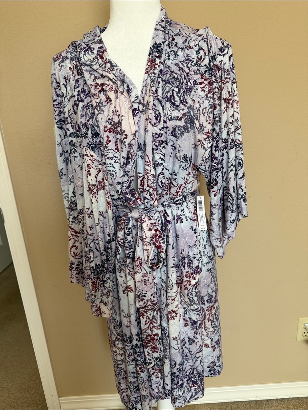 Soma Lavender and Plum Floral Midi Robe with Tie Waist